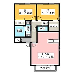 アルカディア永森 2階2LDKの間取り