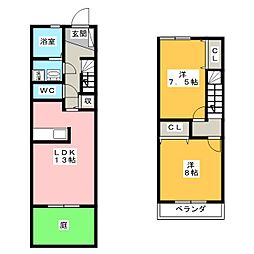 リヴィエール川上 2LDKの間取図画像
