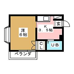 ボンメゾン三ッ矢 1Kの間取図画像