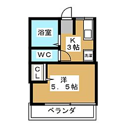 シティハイムプラネット駒 1Kの間取図画像