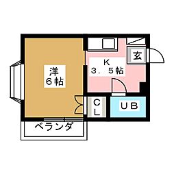 ボンメゾン三ッ矢 1Kの間取図画像