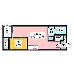 Warrennakashiota1 1LDKの間取図画像