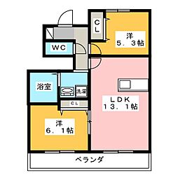 エルメゾンM・K 2LDKの間取図画像
