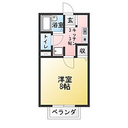 ボヌール大形山A棟 1Kの間取図画像