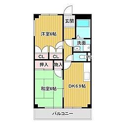 みどりハイム 2DKの間取図画像