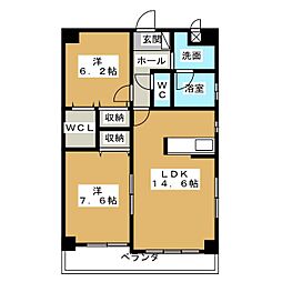 ヴィラ・ヴェール 2LDKの間取図画像