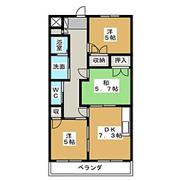 レイクハイツ当知 3DKの間取図画像