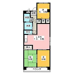 第6グランドハイツ服部 3LDKの間取図画像