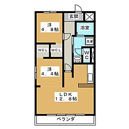 第2桔梗ビル 4階2LDKの間取り