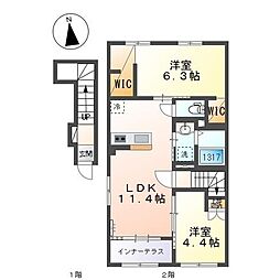 プレタージュ 2階2LDKの間取り