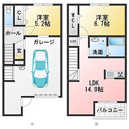 仮称 宝神二丁目連家轟 2LDKの間取図画像