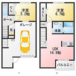 仮称 宝神二丁目連家轟 2LDKの間取図画像