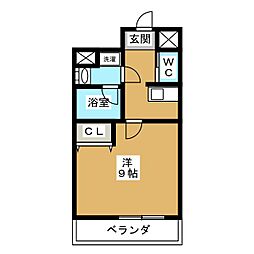 アマーレ東海通 1Kの間取図画像