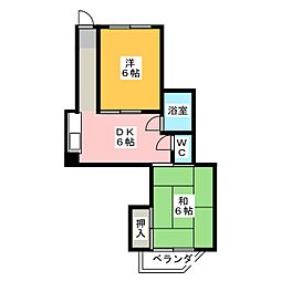 ブランシュ東海通 2DKの間取図画像