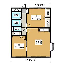 ベイシティ桔梗5 2LDKの間取図画像