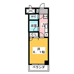 東海通ホワイトビル 1Kの間取図画像