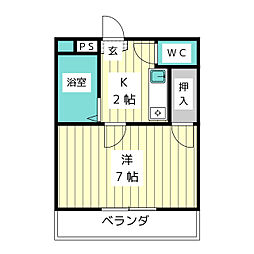 サンライズ香坂 1Kの間取図画像