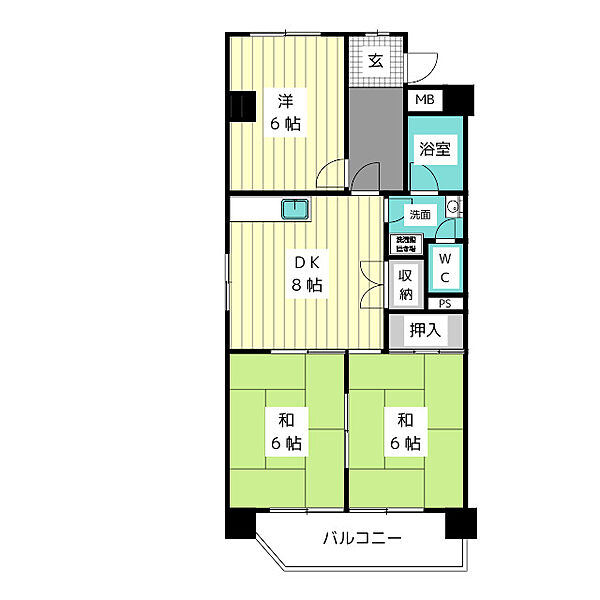 扶桑ハイツ2 ｜愛知県名古屋市名東区神丘町２丁目(賃貸マンション3DK・4階・53.46㎡)の写真 その2