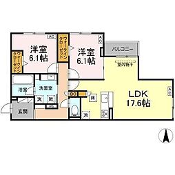 名古屋市名東区社台2丁目アパート 2LDKの間取図画像