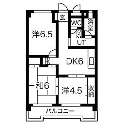 一社司ビル 3DKの間取図画像