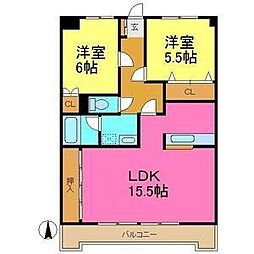 シャトレ文教台 2LDKの間取図画像