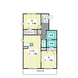 ビューテラス一社 2LDKの間取図画像