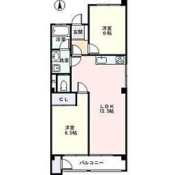 牧野マンション 2LDKの間取図画像