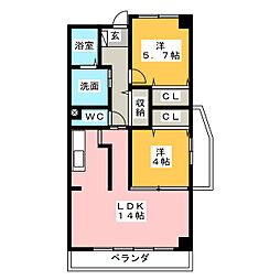 シャルマン高社 2LDKの間取図画像