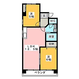サンハイツ西尾 2LDKの間取図画像