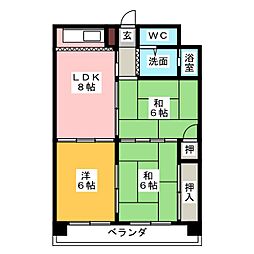 サンハイツ西尾 2LDKの間取図画像