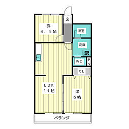 香流グリーンハイツ 2LDKの間取図画像