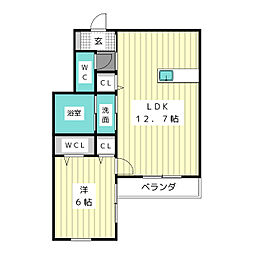 愛知高速東部丘陵線 杁ヶ池公園駅 徒歩4分の賃貸アパート 1階1LDKの間取り