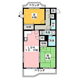 ポニーヒル長久手B棟 2LDKの間取図画像
