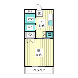 静山荘 1Kの間取図画像