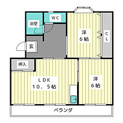 さくた中央ハイツ 2LDKの間取図画像