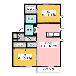 コスタ・デル・ソル長久手A 2LDKの間取図画像