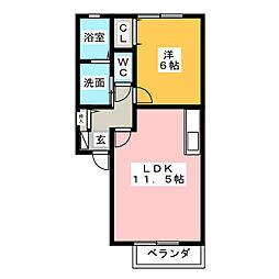 ベルグリーン段之上 1LDKの間取図画像