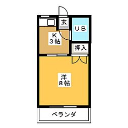 シャトウ山田 1DKの間取図画像