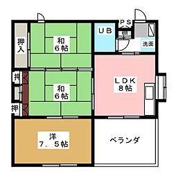 リバーサイドハイツ 3DKの間取図画像