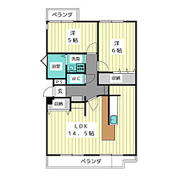 グリーンサイドハウスN棟 2LDKの間取図画像