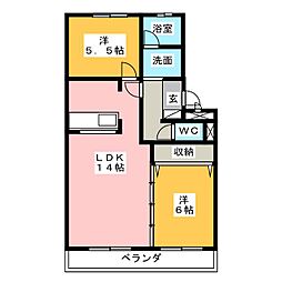 グリーンハイツ石薬師ビル 2LDKの間取図画像
