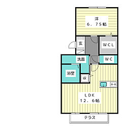 ＷＥＳＴ　ＷＩＮＧ 1階1LDKの間取り