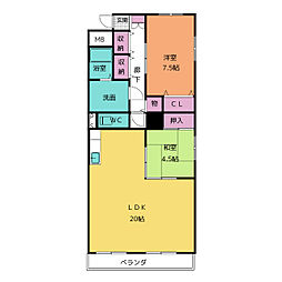 ホワイトキャッスル平針2 2LDKの間取図画像