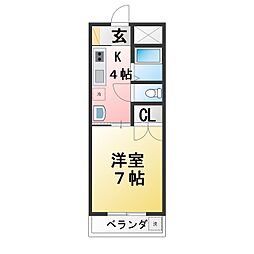 コーポラスヤマダ 1Kの間取図画像