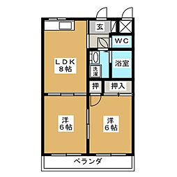 ペルアー大坪 2LDKの間取図画像