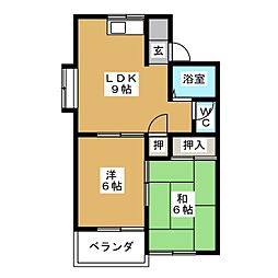 シャルム杉 2LDKの間取図画像