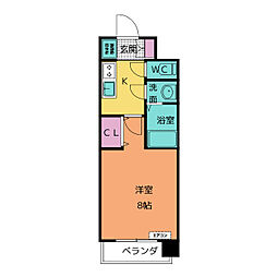 レジデンシア原 9階1Kの間取り