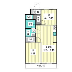 梅森坂マンション 3階2LDKの間取り