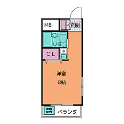 プリマベーラ原 2階ワンルームの間取り