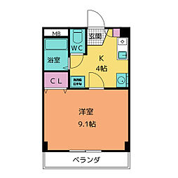 グランモアメイト 1Kの間取図画像
